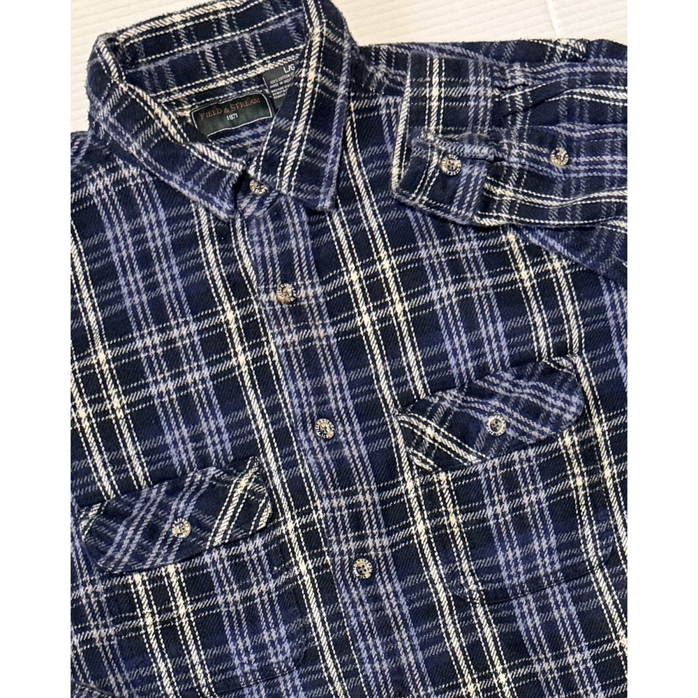FIELD & STREAM 1871 - Men's Blue Plaid Heavyweight Thick Flannel Shirt - Large